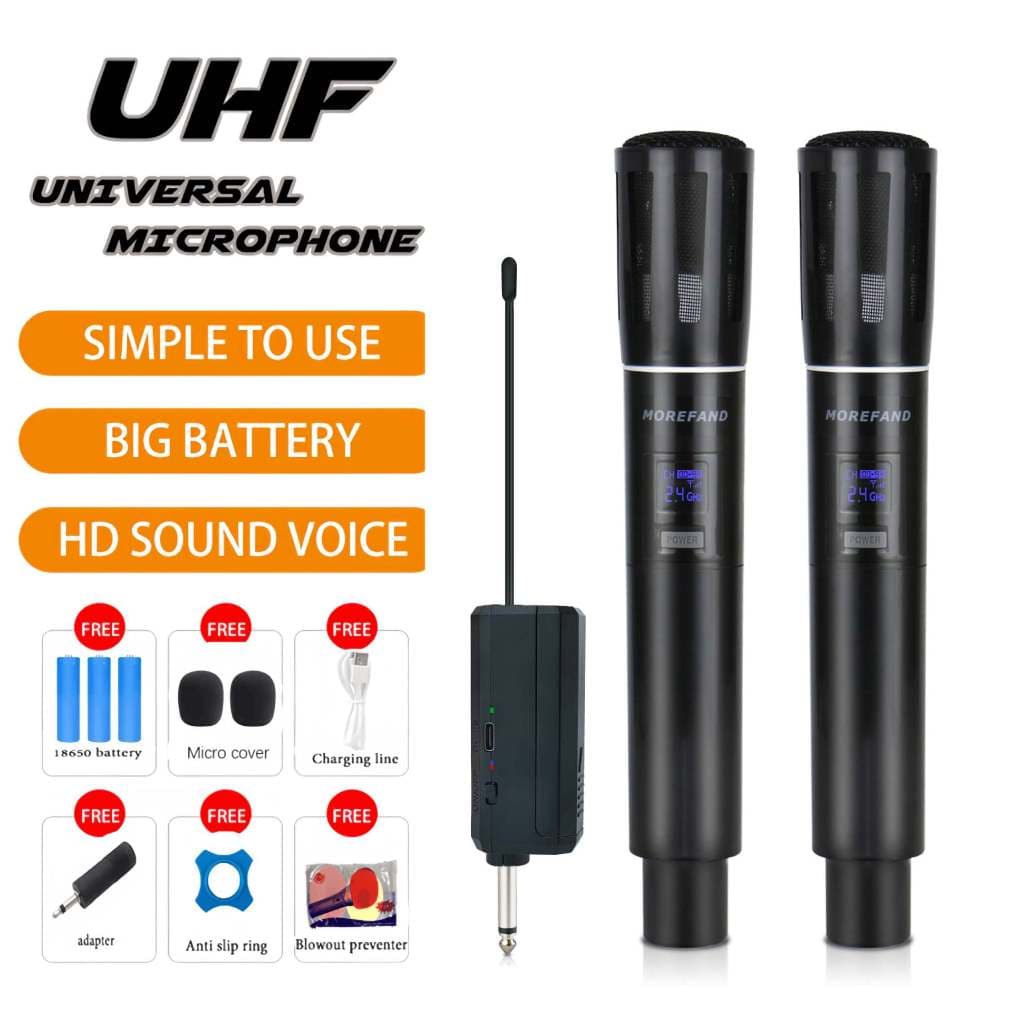 Kit 2 Microfones Dinâmico Sem Fio Profissional Recarregável Uhf para Karaokê