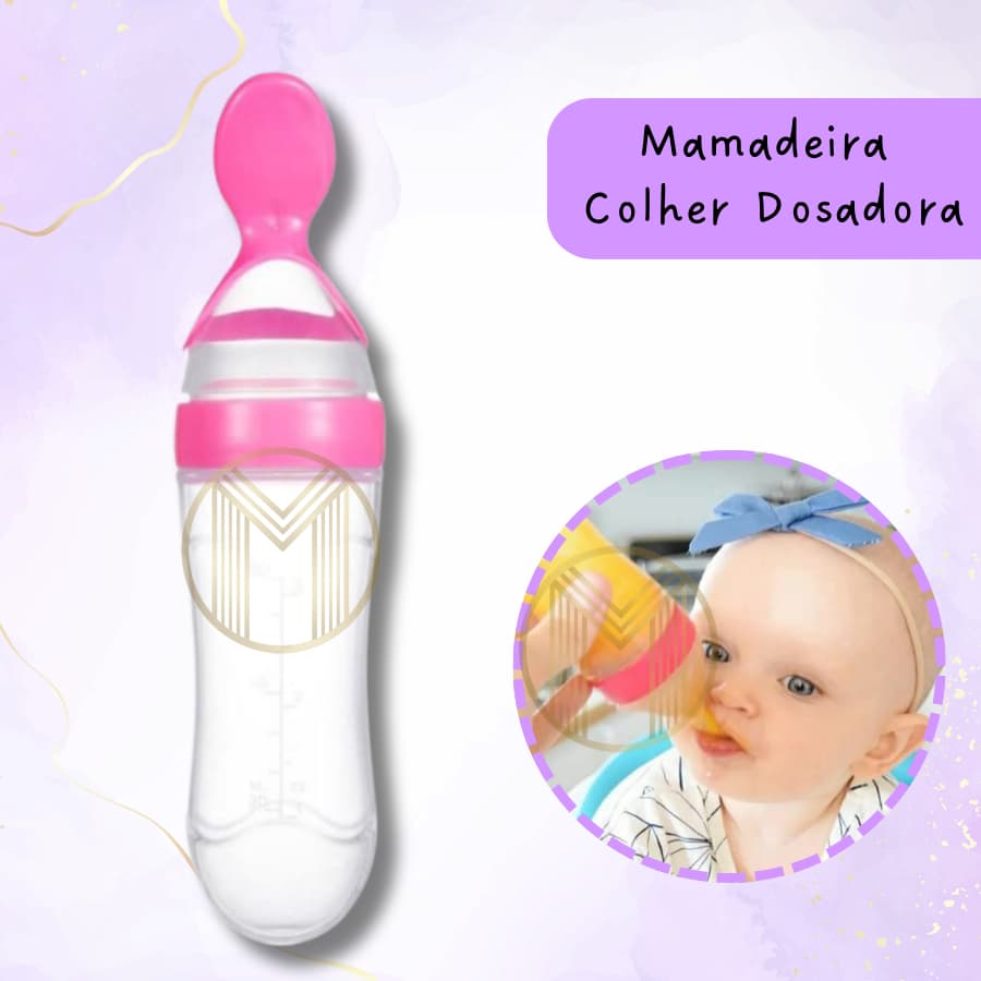 Mamadeira Dosadora Colher Para Bebê Silicone Papinha Transição Rosa