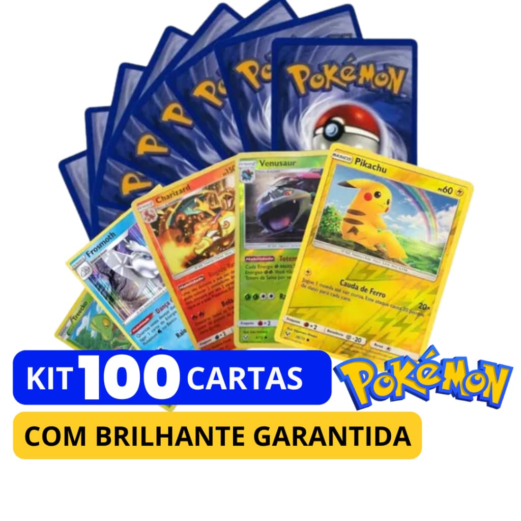 Lote de Cartas Pokemon Originais Lote de 100, 50 ou 20 - Sem cards repetidas - Brilhante Garantida