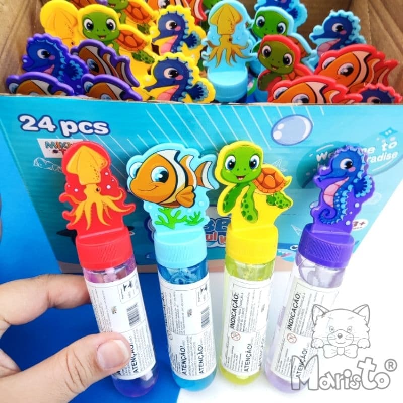 Caixa c/ 24 Mini Bolhas de Sabão Animais Marinhos Fundo do Mar