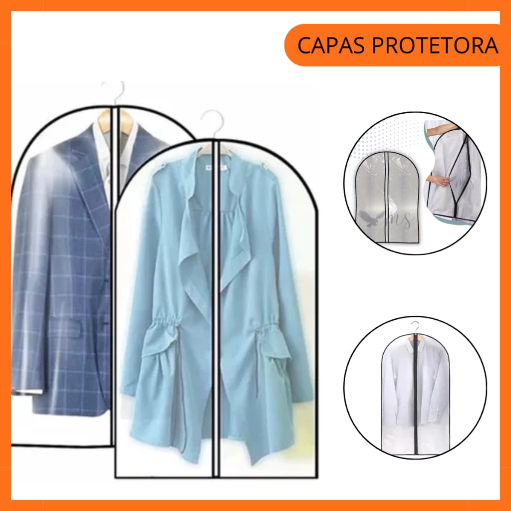 Capa Protetora de Roupas Transparente Terno Vestido C/ Zíper