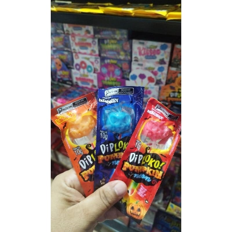 Display DipLoko Pumpkin Abóbora + Palito Neon Brilha No Escuro 30 Unidades Daniella