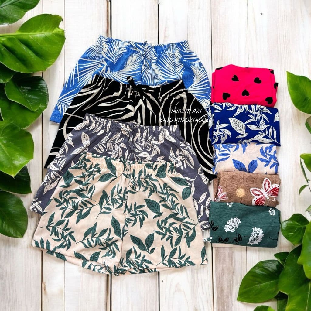 Kit Lote 2 Shortinho Malha Estampado Com Elástico na Cintura