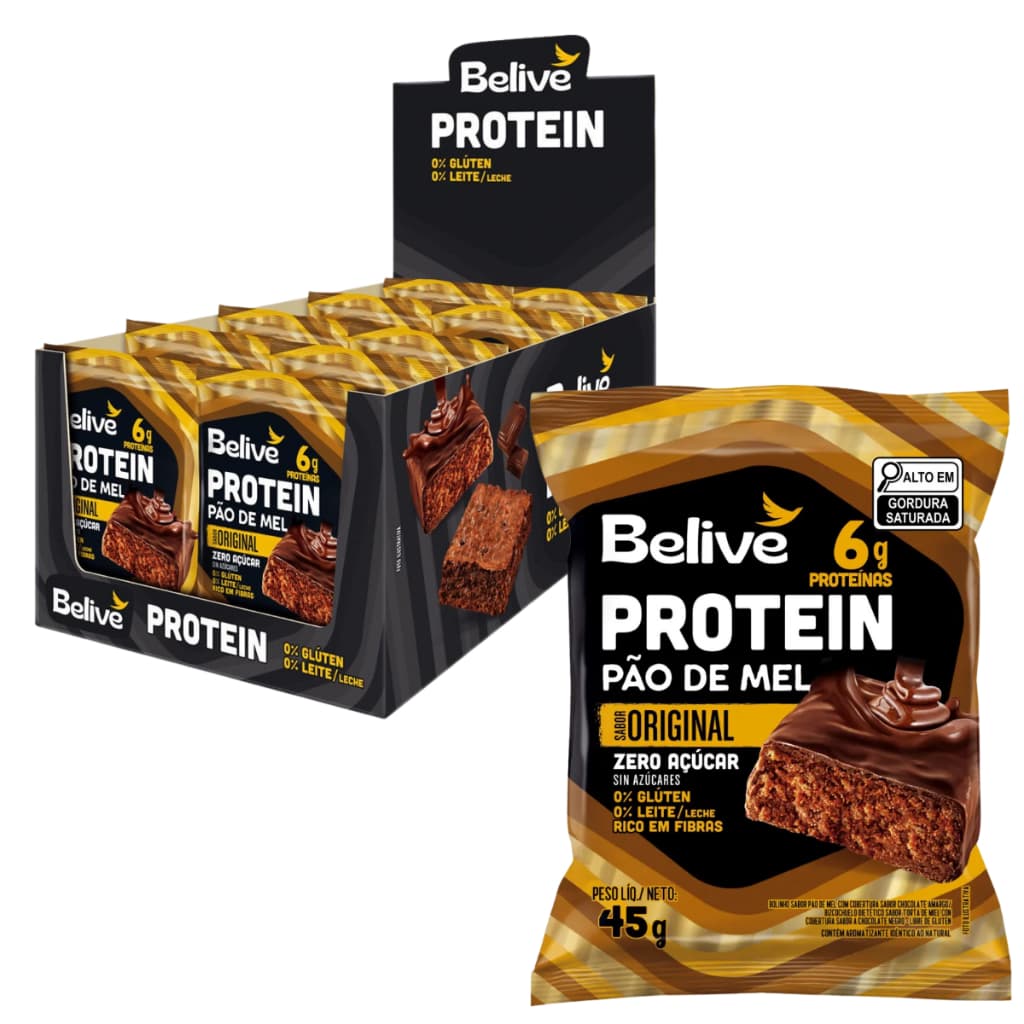 Kit 10 Pão de Mel Protein Sem Açucar Sem Glúten 45g Belive