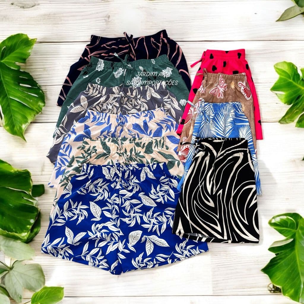 Kit Lote 3 Shortinho Malha Estampado Com Elástico na Cintura