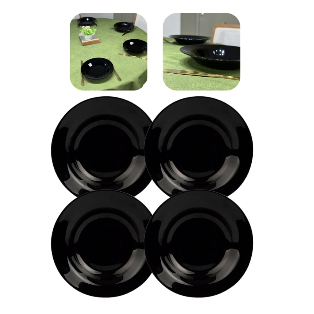 Jogo De Pratos Fundos 4 Peças De Vidro Opalino Cor Preto Flare Luxo Mesa Posta Haüskraft