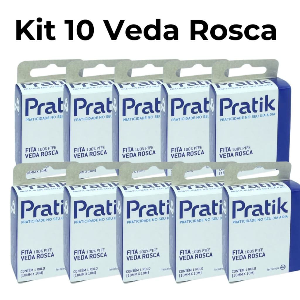 Kit 10 Fita Veda Rosca Pratik 18mm x 10m Ideal Para Hidráulica em Geral