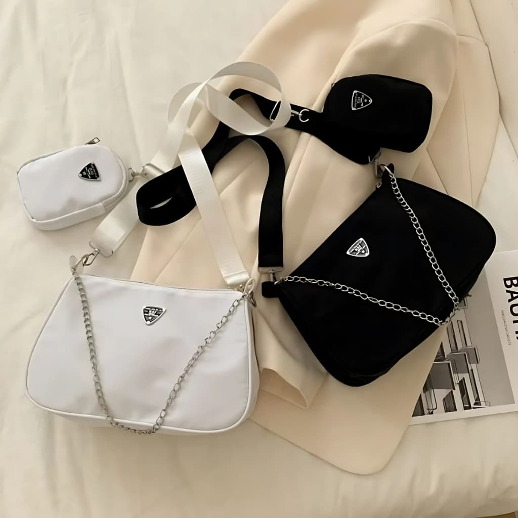 Bolsa Feminina Transversal Com Corrente De Ombro Estilosa Passeio Festa + Bolsinha Mini Bag