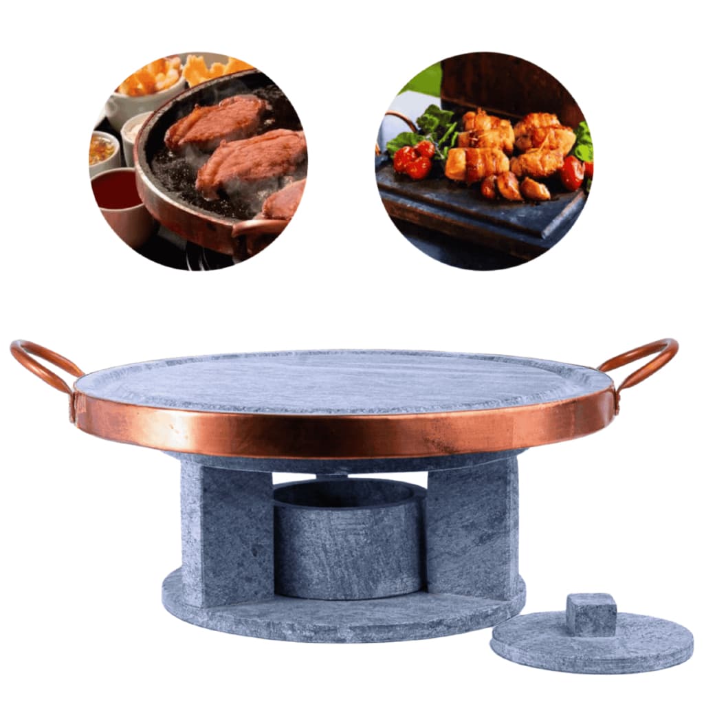 Grelha Para Carne Churrasco 23 Cm Pedra Sabão Com Rechaud Fogareiro