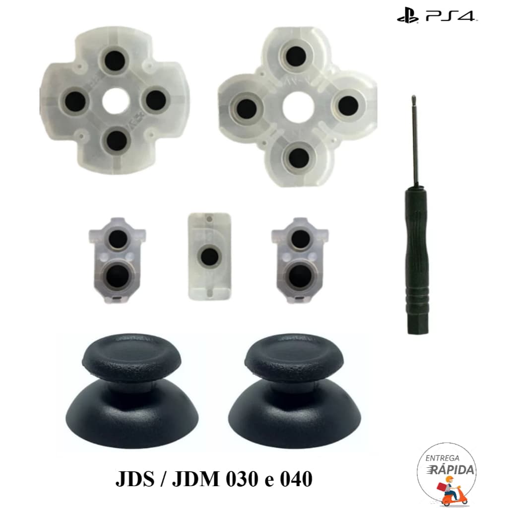 2x Cap Ps4 + Chave Philips 1.5mm + Borracha Condutiva para Controle Ps4 030/040