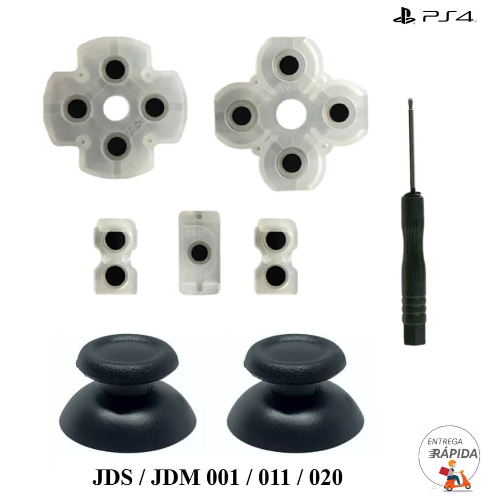 2x Cap Ps4 + Chave Philips 1.5mm + Borracha Condutiva para Controle Ps4 001/011/020