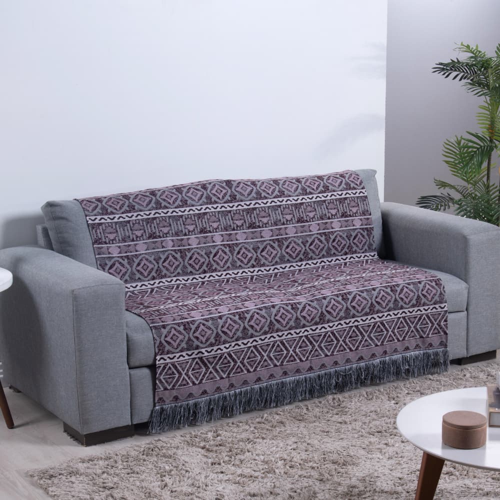 Manta para sofá decorativa com franja, Xale estampado para sofá  e 2,10x1,35m Manta para sofá algodão e polieste