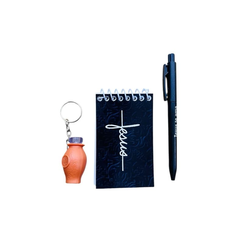 10 kit bloco de anotação chaveiro botija para óleo e caneta
