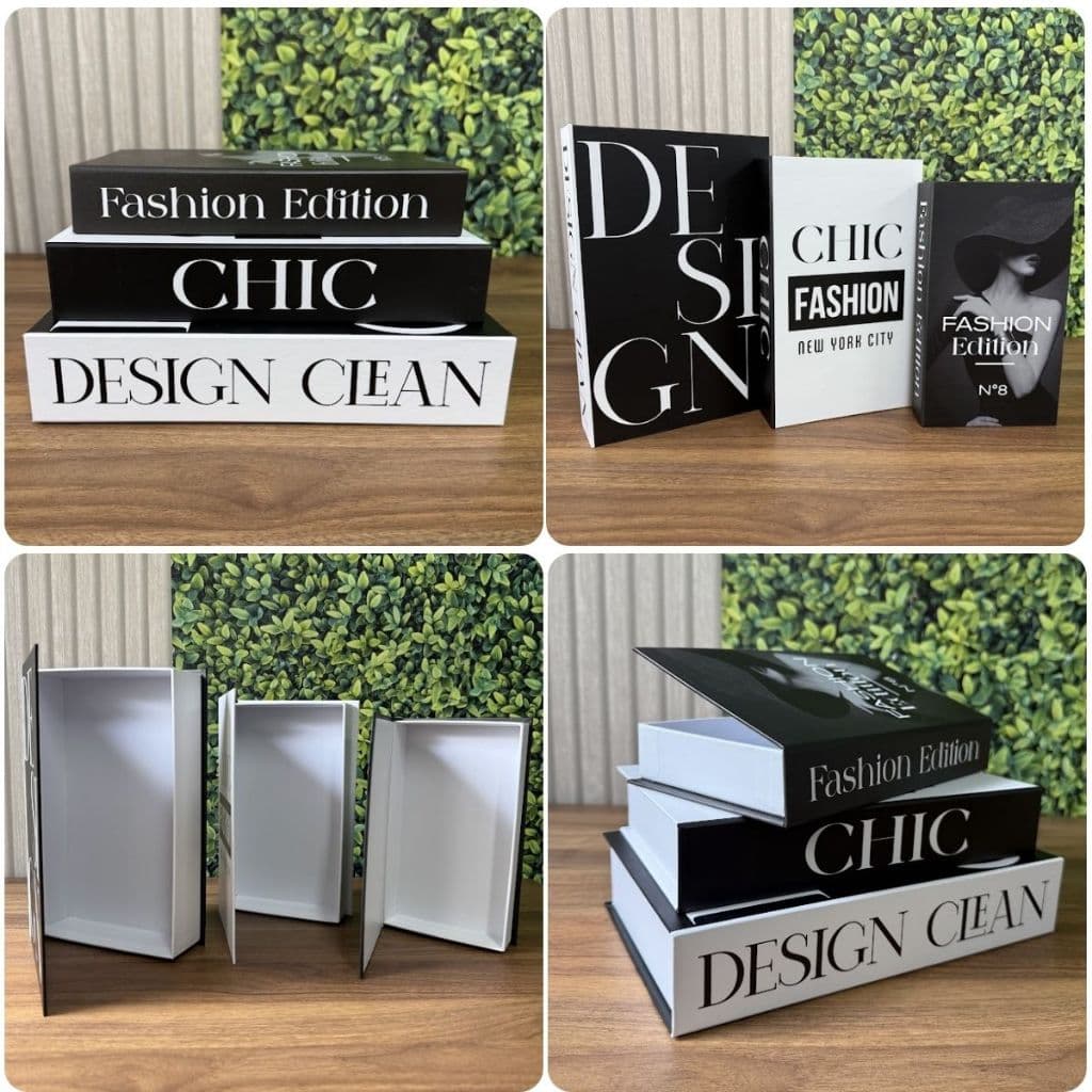Conjunto de Caixa Livro 3pcs Decorativa Organizadora Para Joias e Documentos Papel