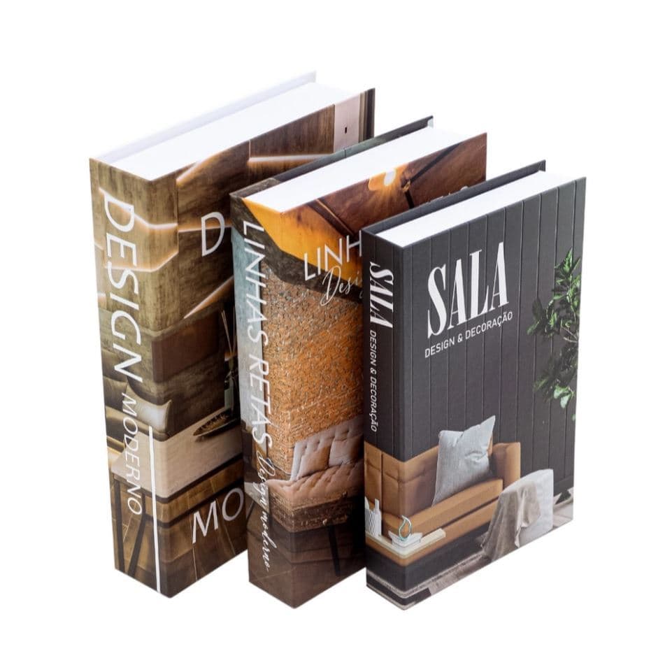 Kit 3 Caixas Livro Decorativo Porta Objetos Decoração Casa Sala Multiuso Jogo de Livros Decorativos