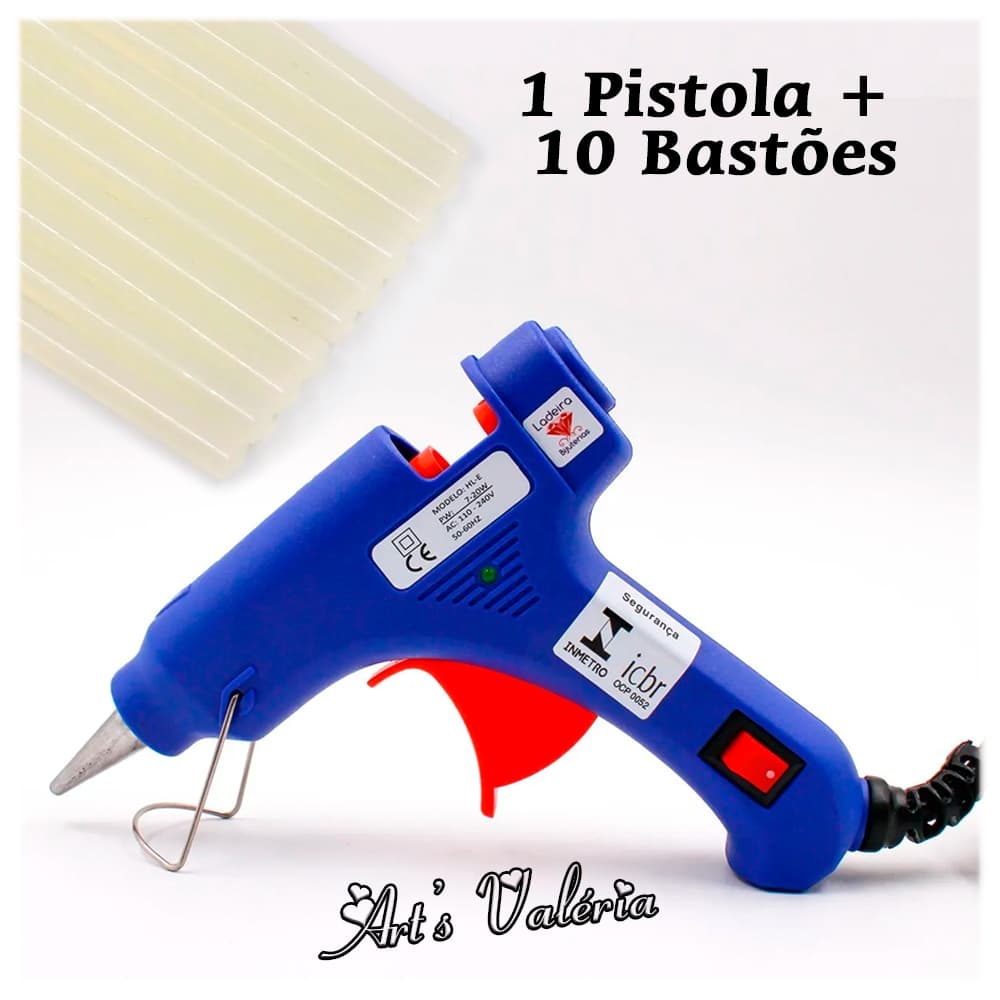 PISTOLA DE COLA QUENTE PROFISSIONAL LADEIRA 20W - BRINDE: 10 Bastões de Cola