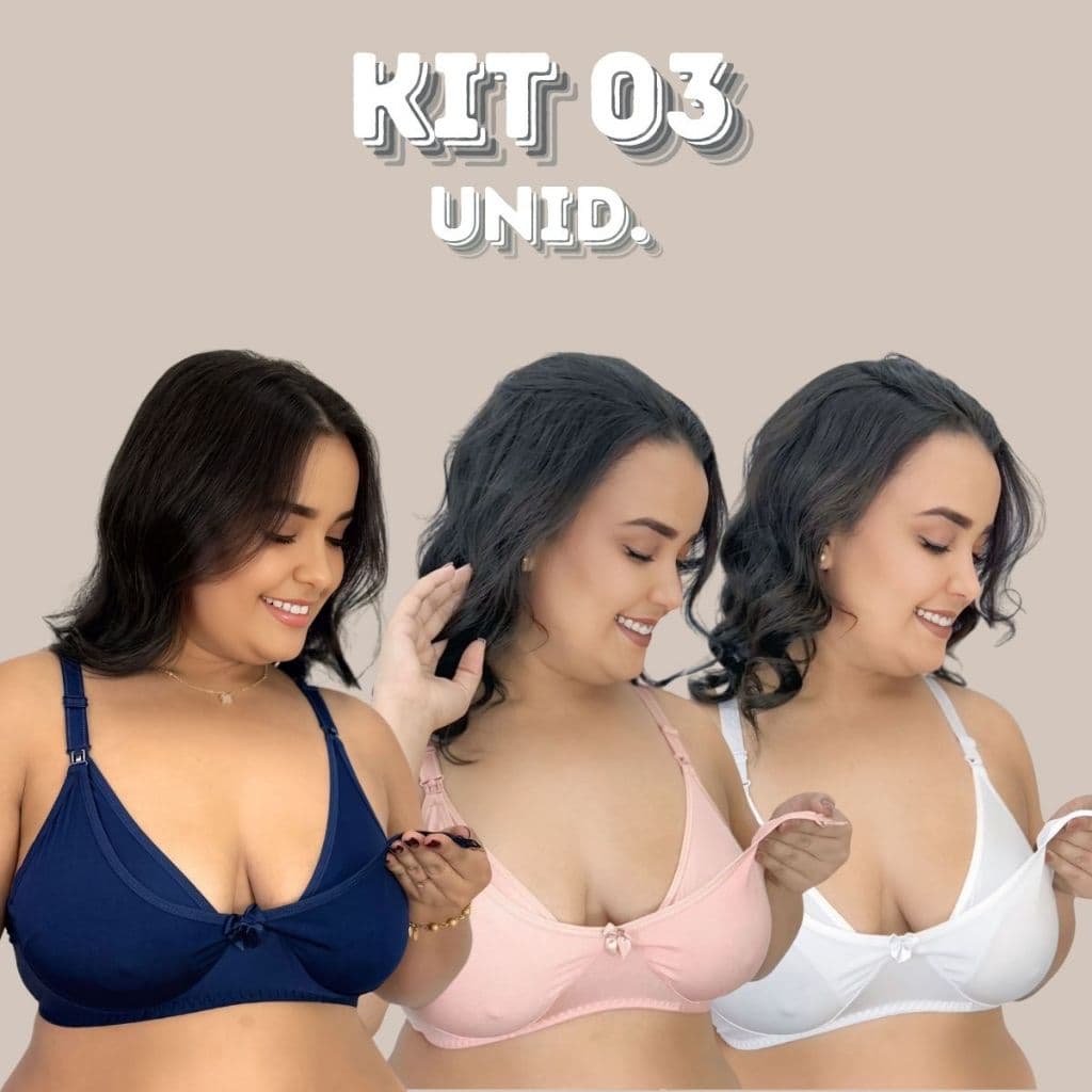 KIT 03 Sutiãs Amamentação Plus Size Alça Abre Fácil Reforçada MICROFIBRA Gestante Grávida.