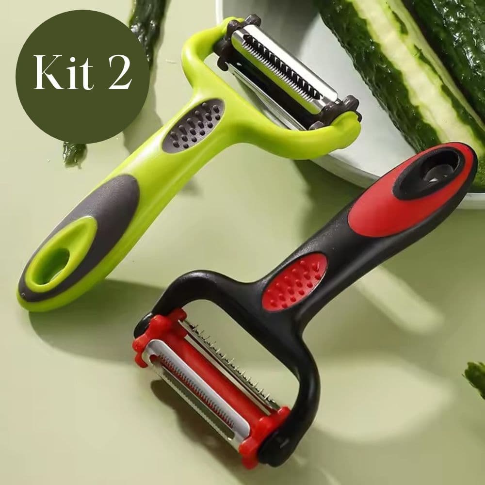 Kit 2 Descascador Legumes e Frutas 3 em 1 Multifuncional Manual