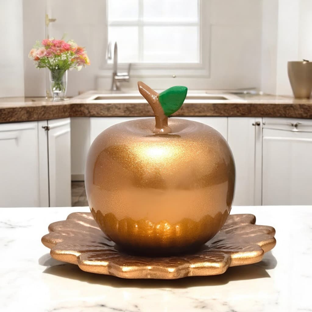 Kit Maçã G Enfeite Cerâmica com Suporte Decoração Presente Sala Casa Mesa Cozinha