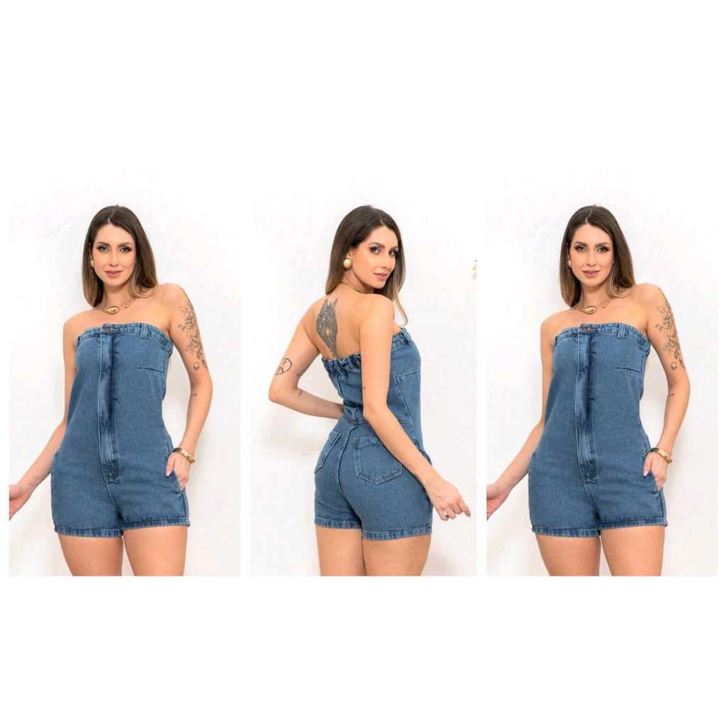 Macaquinho Jeans Feminino Tomara Que Caia Laçamento