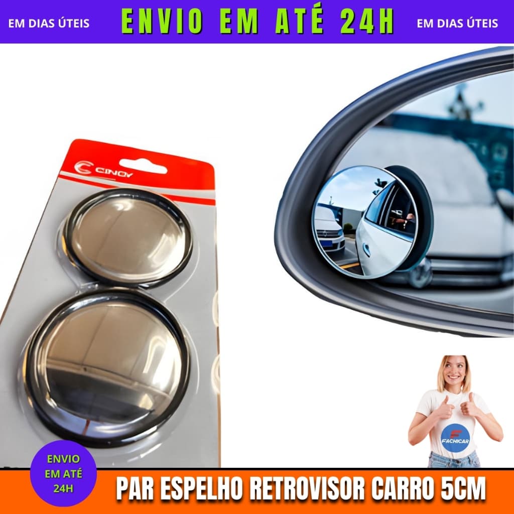 Par de Espelho Retrovisor Carro Moto Convexo Auxiliar Externo Para Pontos Cegos 5cm Universal Cinoy