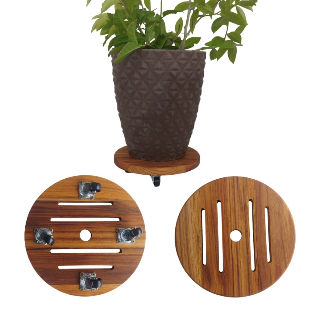 Suporte De Madeira Para Vaso De Flor Com Rodinhas 20cm
