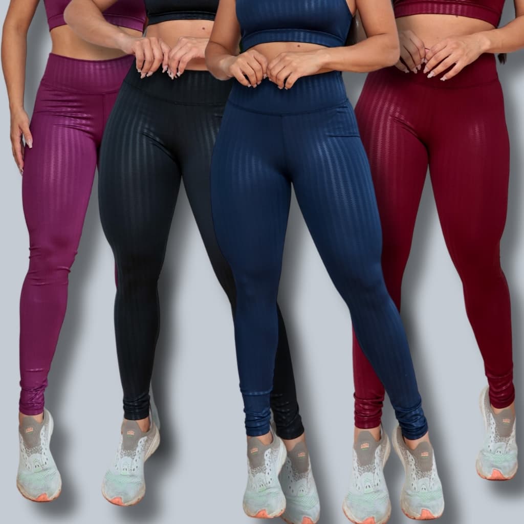 Kit 4 Calça Fitness Legguing Suplex 3d Cirre Cintura Alta Feminina Academia Atividades Física Casual