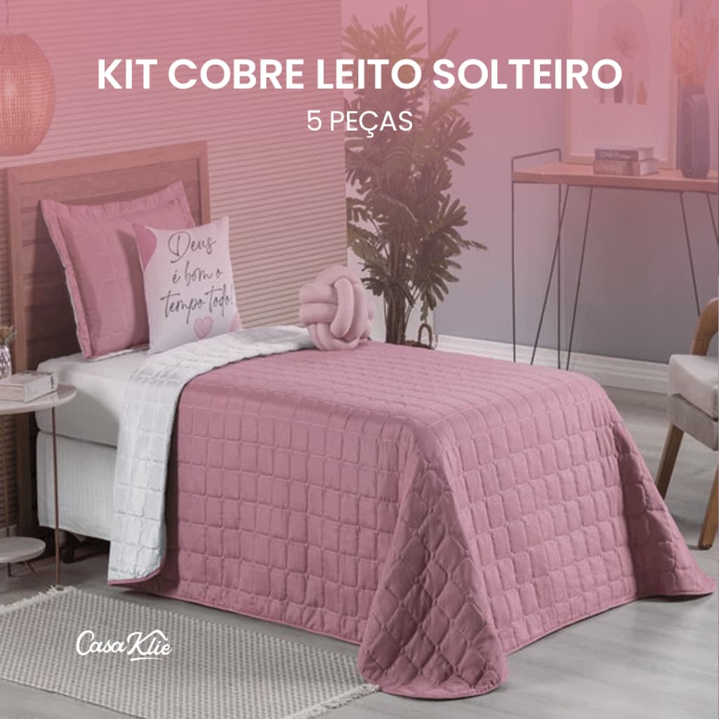 Cobre Leito Paris Cama Solteiro Colcha Dupla Face 5 Peças Cores