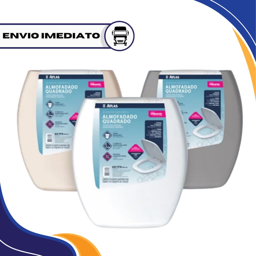 Assento Sanitário Almofadado Quadrado Tampa Envolvente Luxo  Atlas