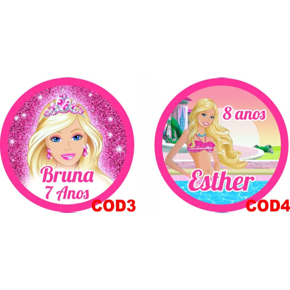 Kit 50 tags Barbie adesiva para tubets, latinhas, lembrancinhas entre outros