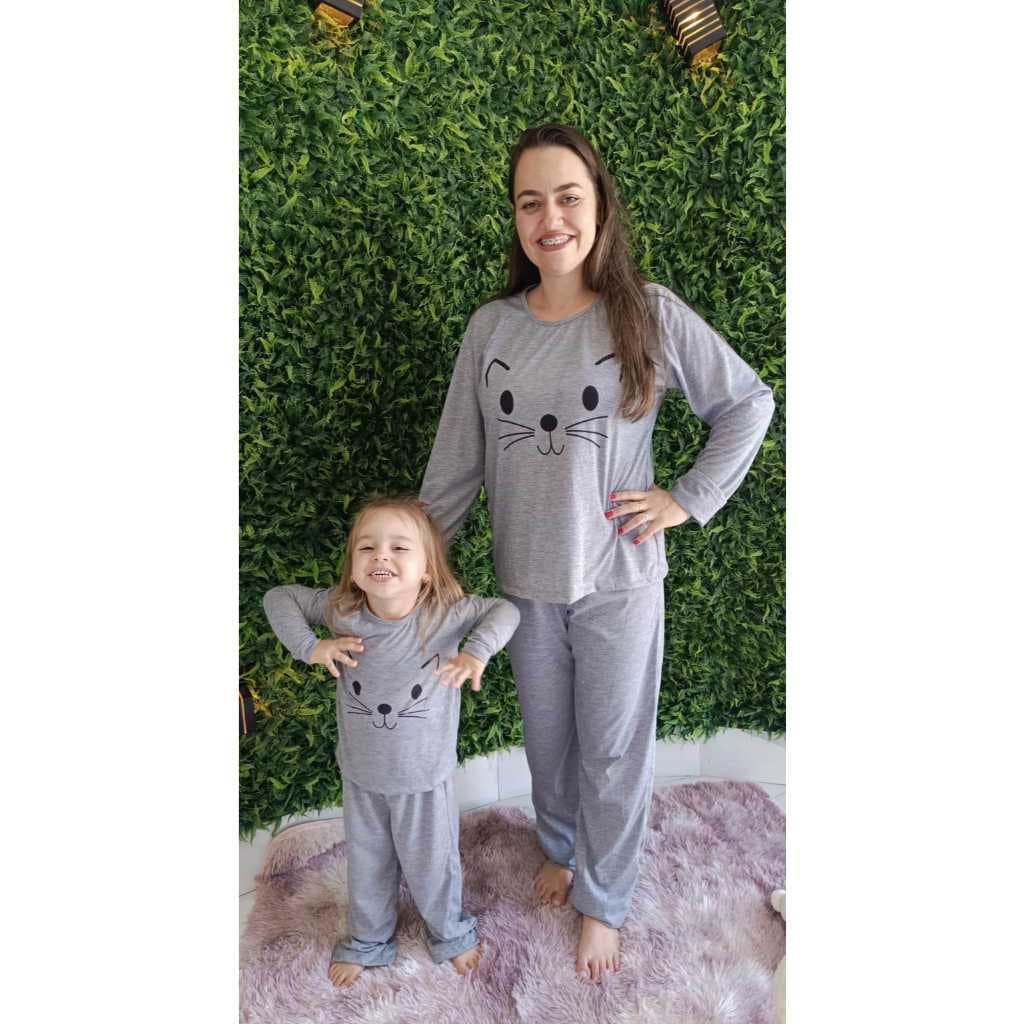 Kit Pijama Tal Mãe Tal Filha Manga Longa Feminina De Inverno