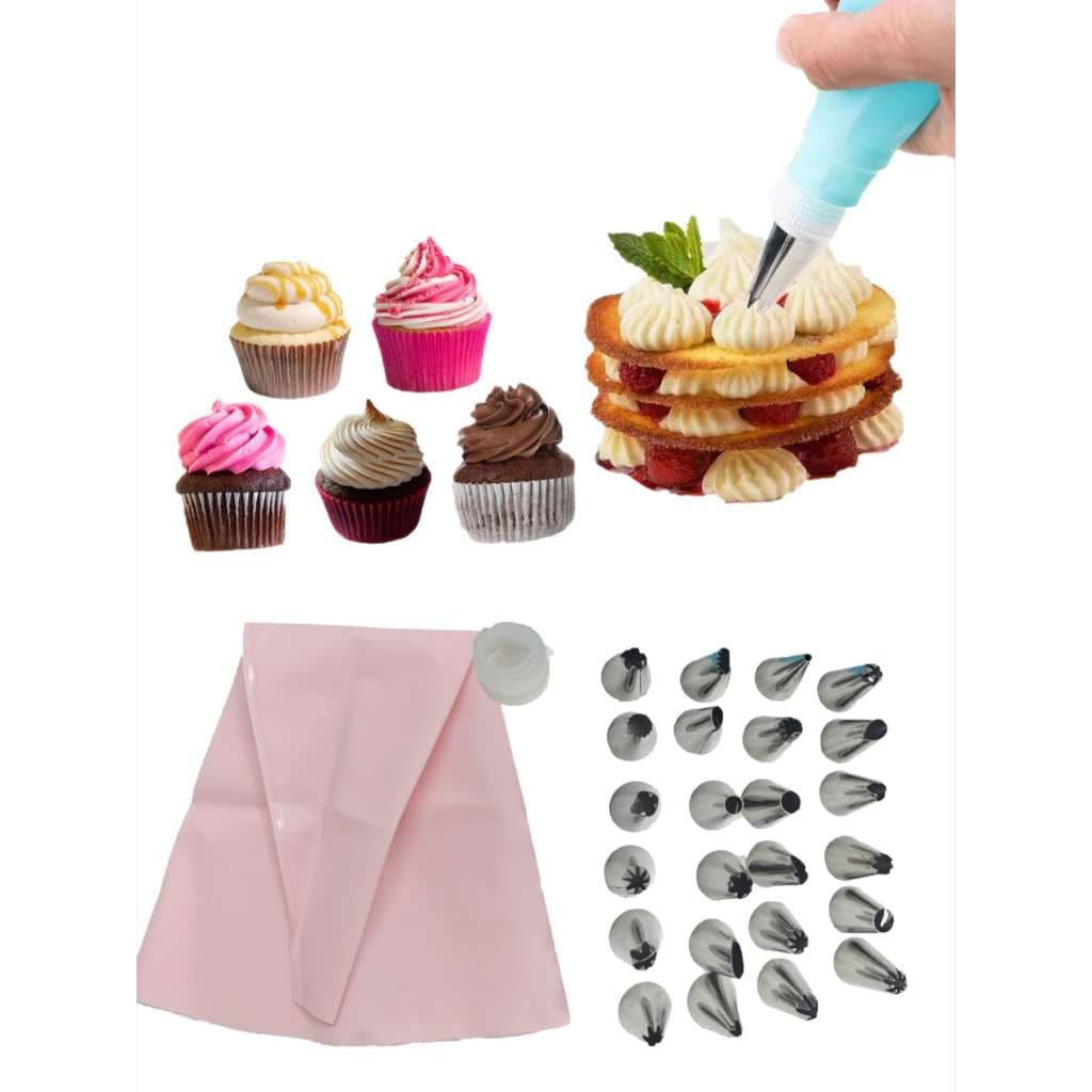Kit Confeiteiro Saco de Creme Reutilizável Para Decoração Decorador Artesanal de Bolos / Doces /Confeitaria com 24 Bicos