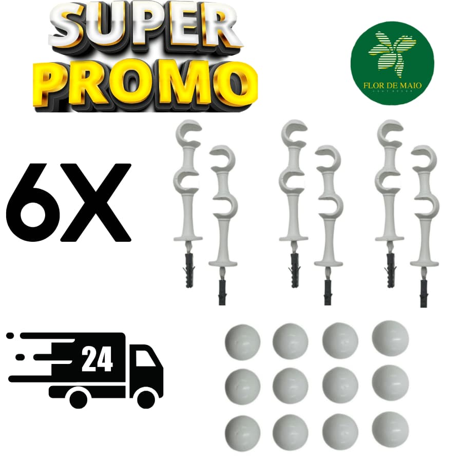Kit Com 6 Suporte Duplo 19/19mm Para Varão De Cortina