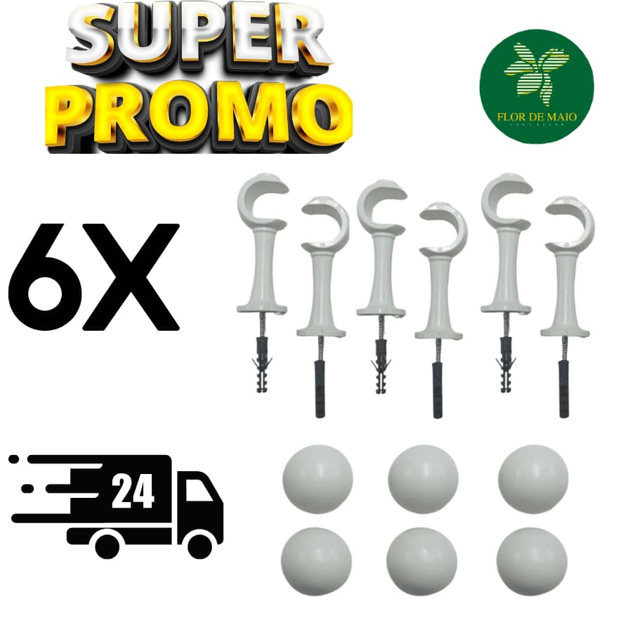 Kit Com 6 Suporte Para Varão 28mm de Cortina em Plástico Várias Cores