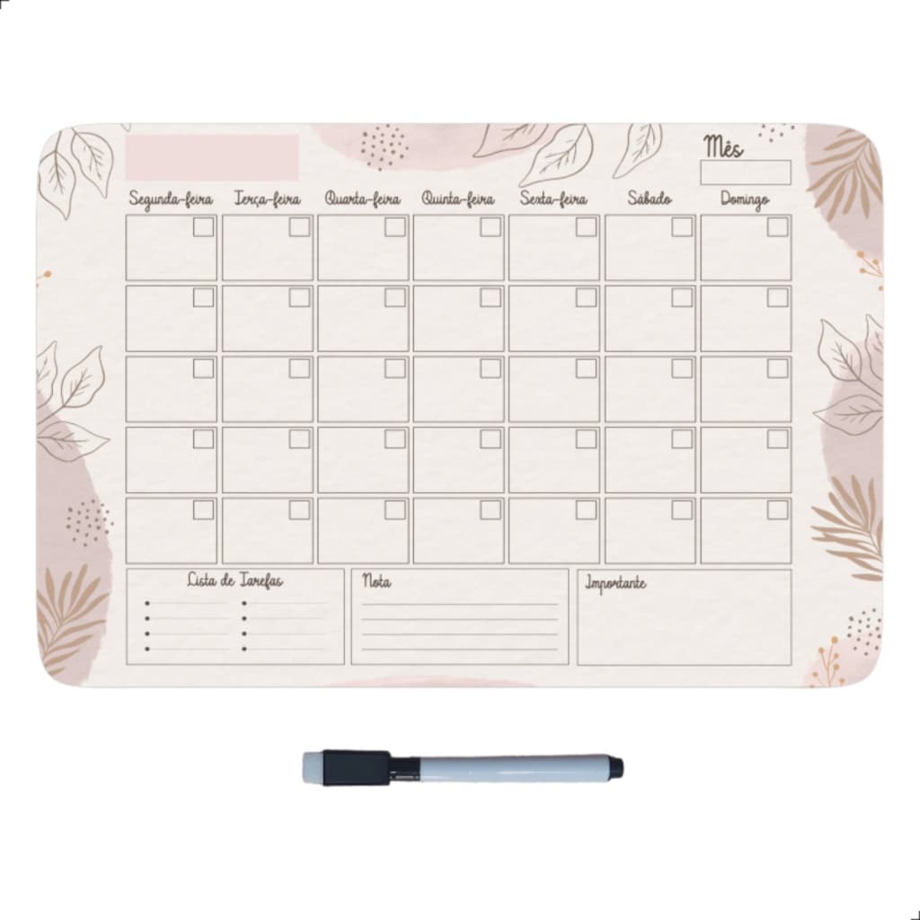 Quadro Imã De Geladeira Planner Lousa Magnética Recado 30x45cm Minimalista Nude Com Caneta