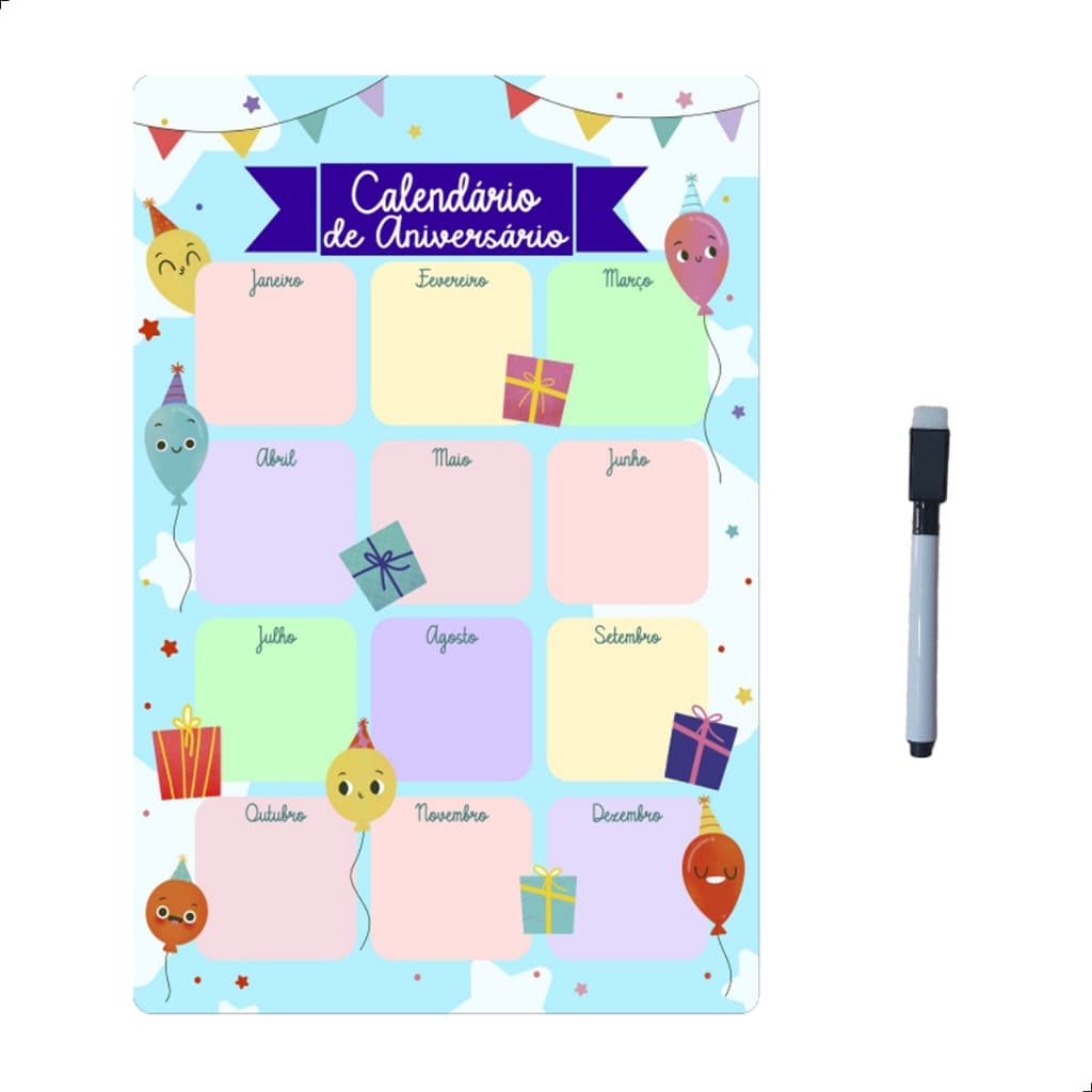 Lousa Magnética Imã Com Caneta Calendário Para Anotações De Aniversário Recado 30x45cm