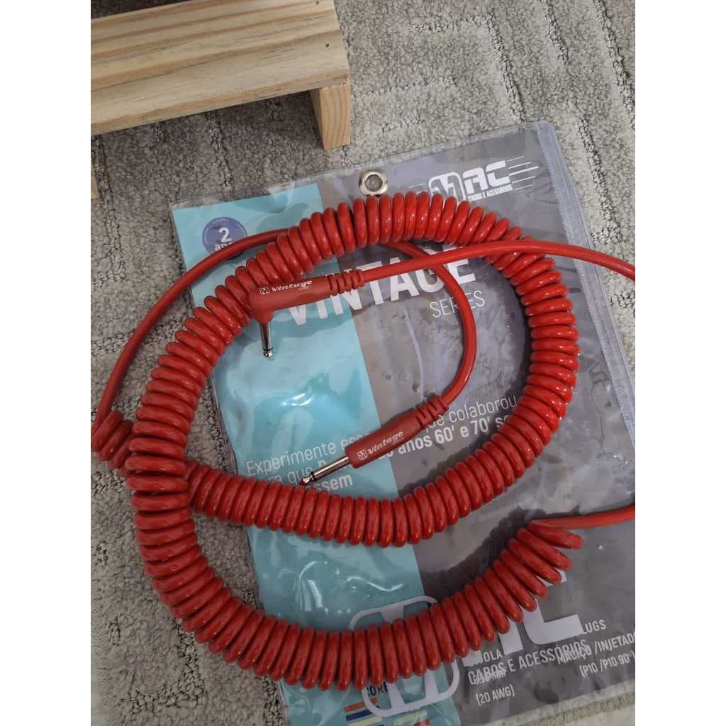 CABO INSTRUMENTO MAC 30FT (9.10M) P10 + P10 90° ESPIRAL VERMELHO