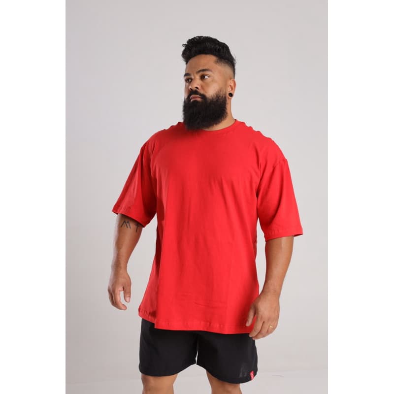 Oversized Streetwear Camiseta Básica Vermelha Algodão Treino academia zero transparência