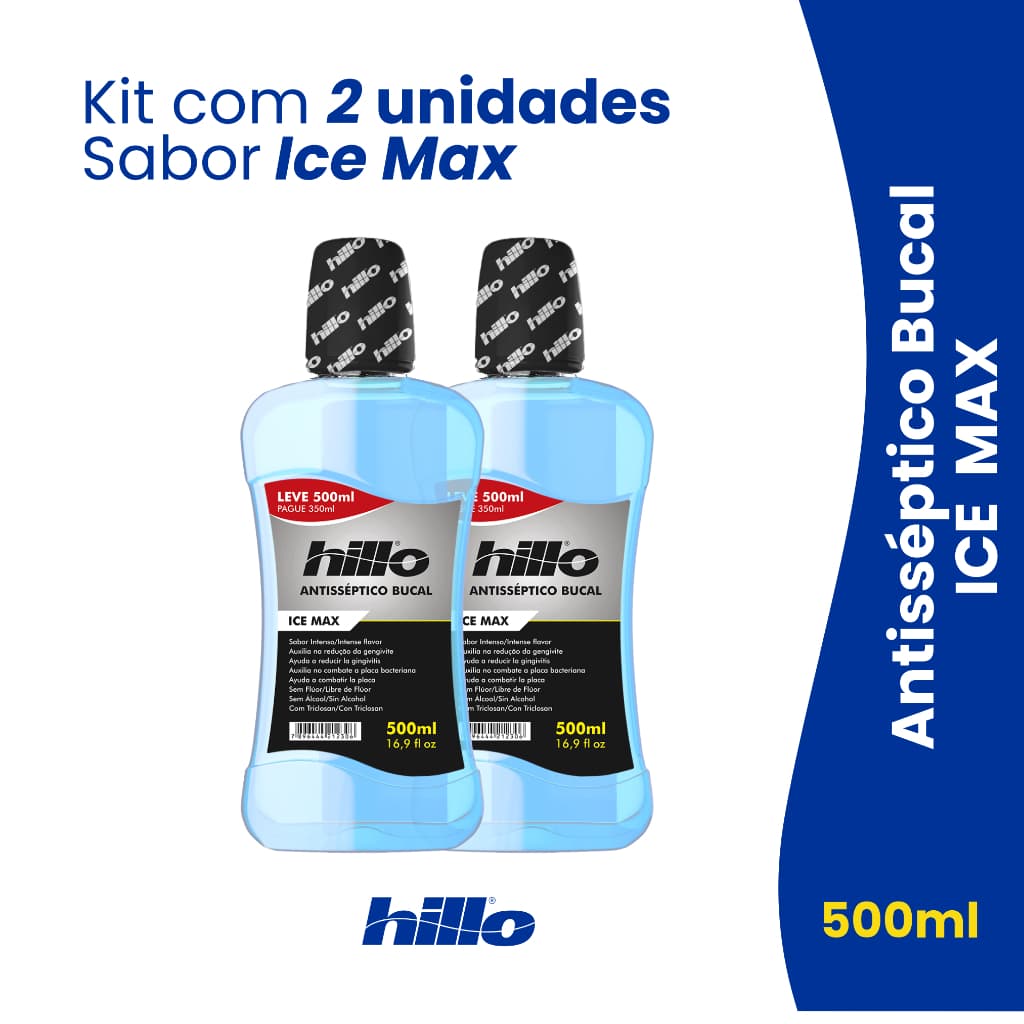 Kit com 2 Enxaguante Bucal Ice Max 500 ml Hillo - Antisséptico Bucal