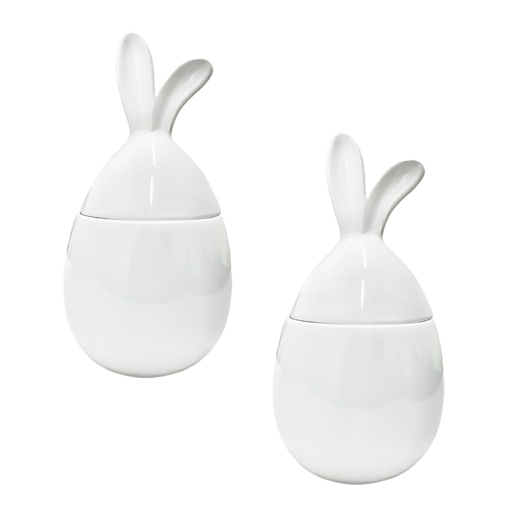 Kit 2 Potes Ovo de Páscoa com Orelhas Cerâmica Decoração 580ml