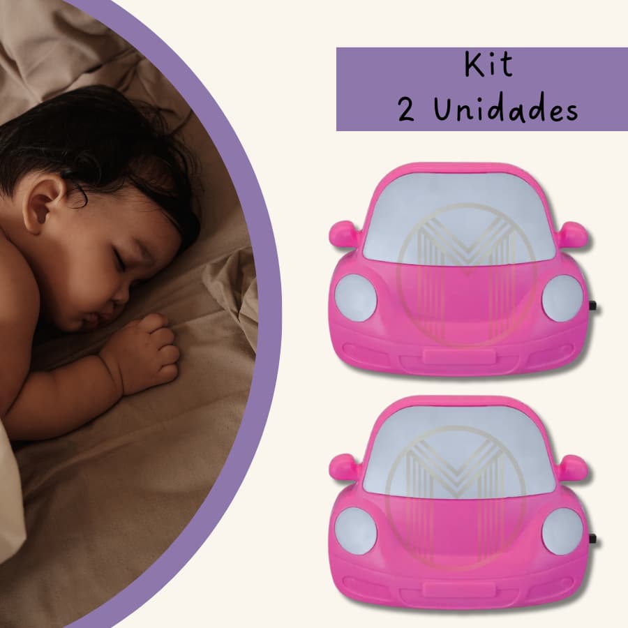 Kit 02 Luminária Abajur Carro Led Quarto Infantil Rosa Azul
