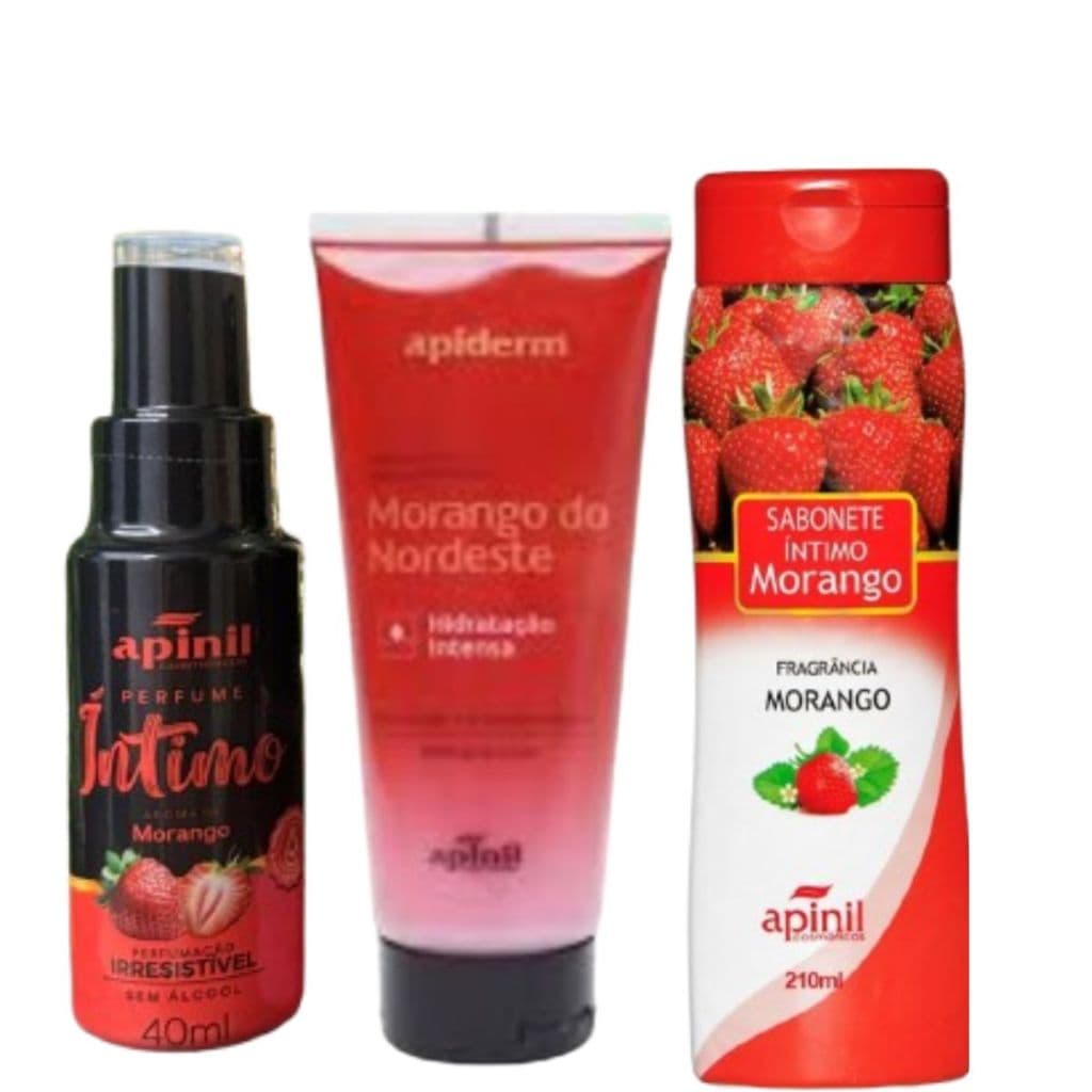 Kit Sabonete, Perfume íntimo + Hidratante - Morango