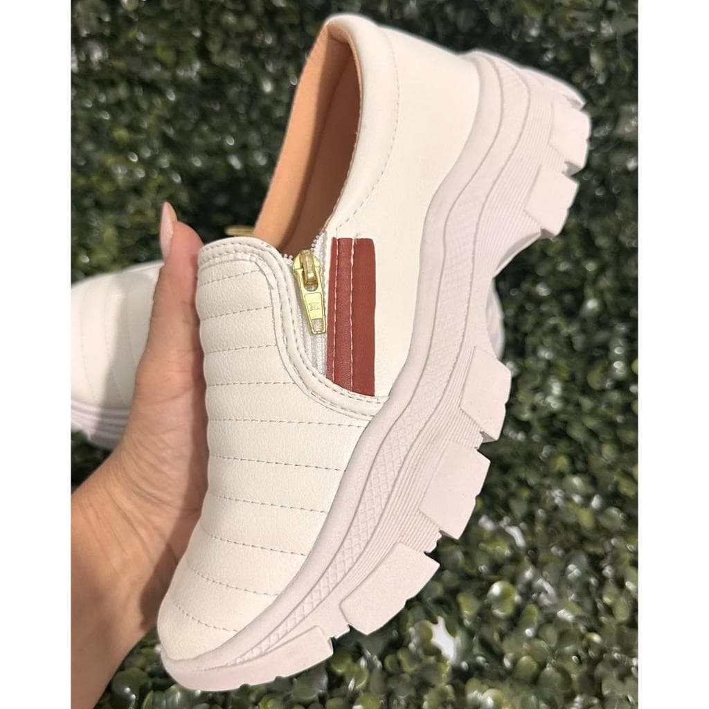 Tênis Feminino Sapatênis Sapatilha  Casual Slip On Com Zíper Confortável Envio Imediato