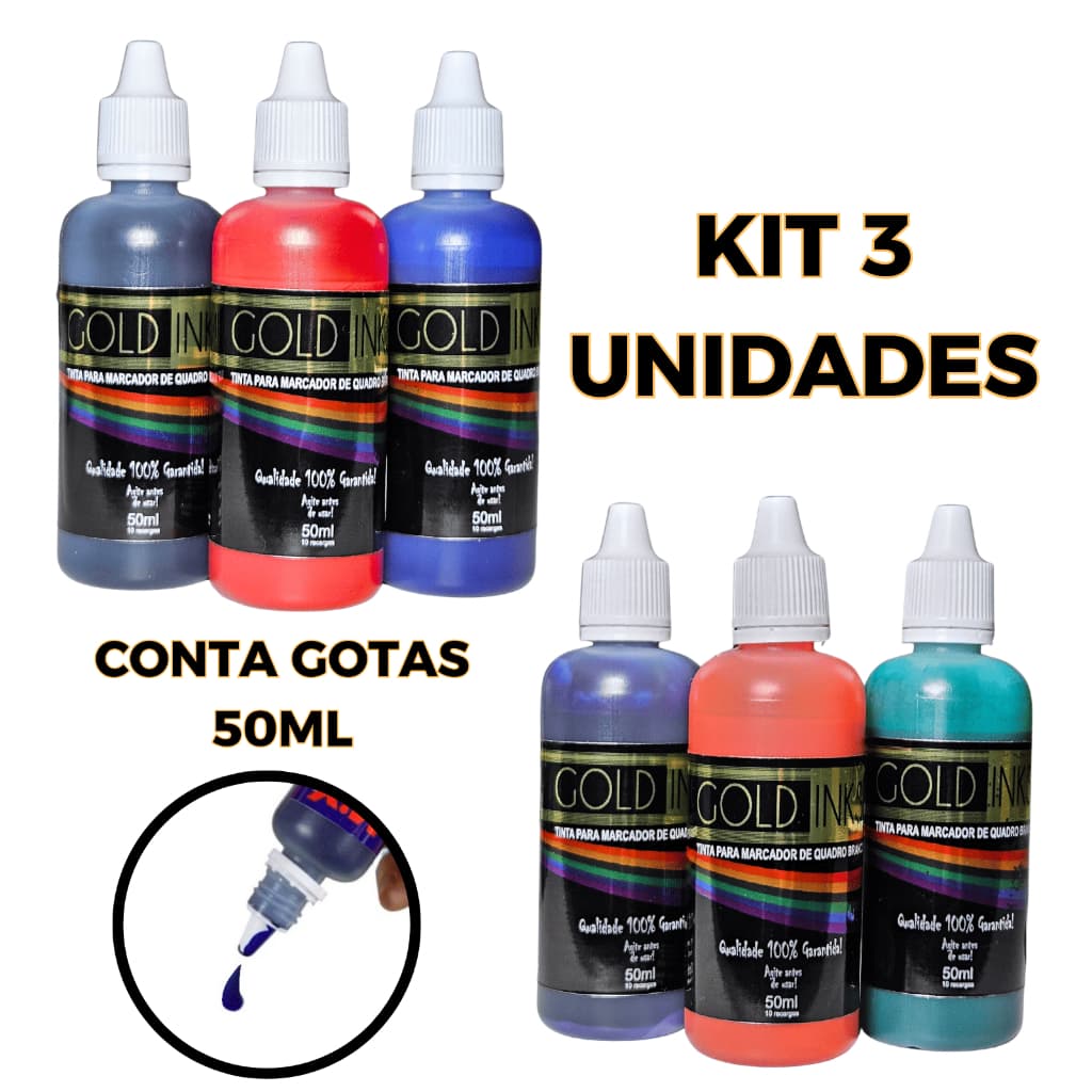 Kit 3 Tintas Premium para Quadro Branco 50ML – Não Mancha, Fácil Remoção e Alta Qualidade