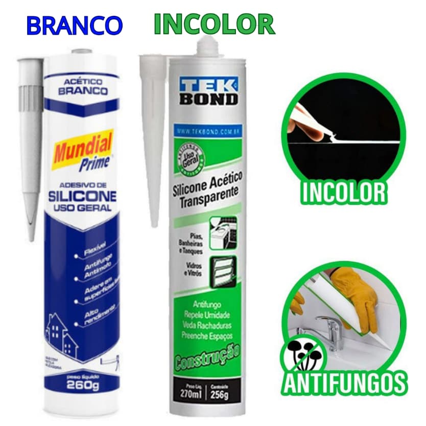 Silicone Acético Incolor/Branco TEKBOND-uso geral-pias-contoneiras-cubas e vidros-tekbond