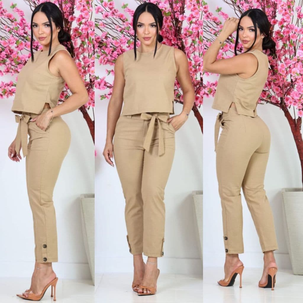 conjunto linho feminino calça e blusa