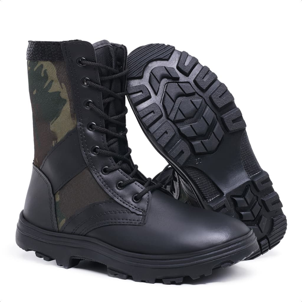 Bota Exercito Camuflada Coturno Couro Militar Masculina para Motociclista Estilo e Durabilidade
