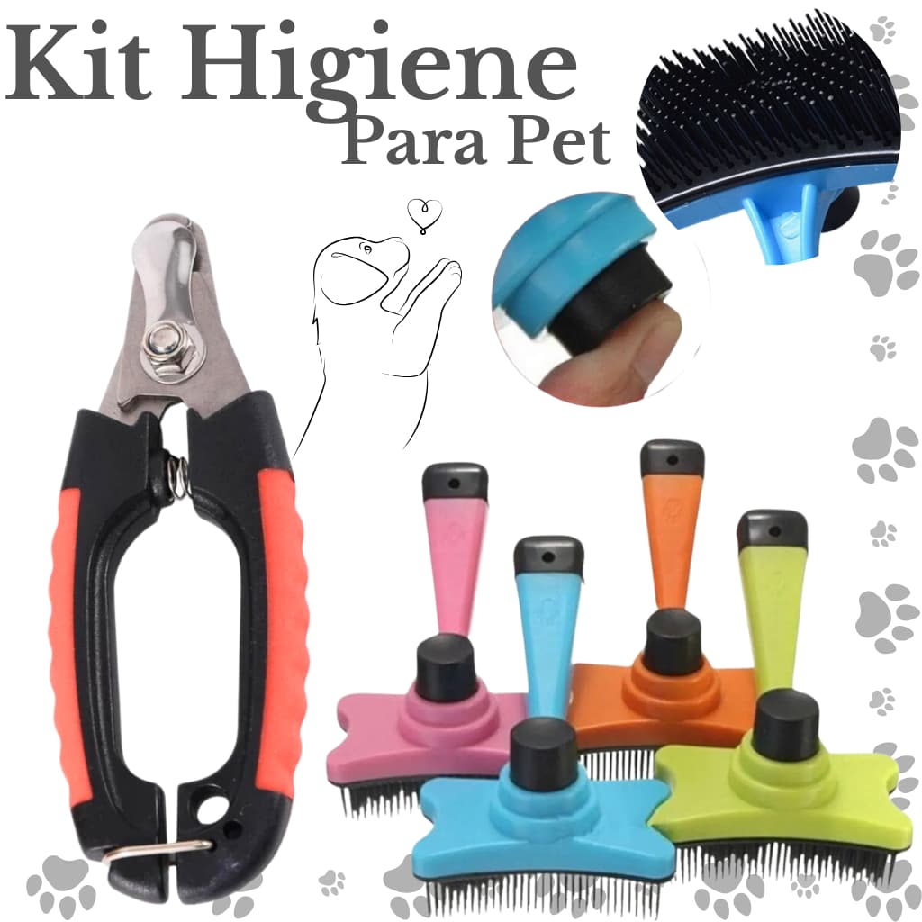 Kit Higiênico Tesoura Alicate Cortador de Unha Escova Autolimpante Rasqueadeira