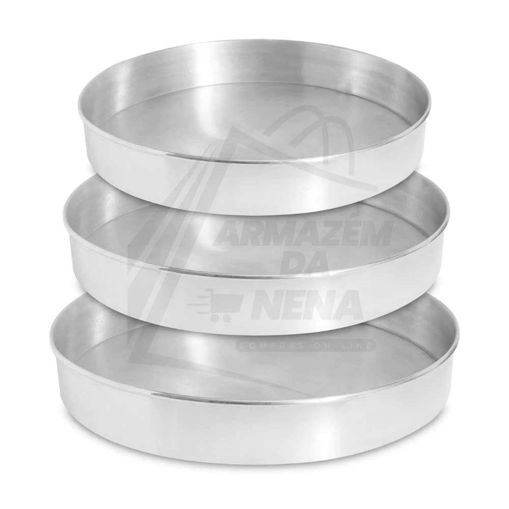 KIT COM 3 FORMAS DE BOLO REDONDAS em Alumínio , ideal para tortas, assados, sobremesa e confeitaria