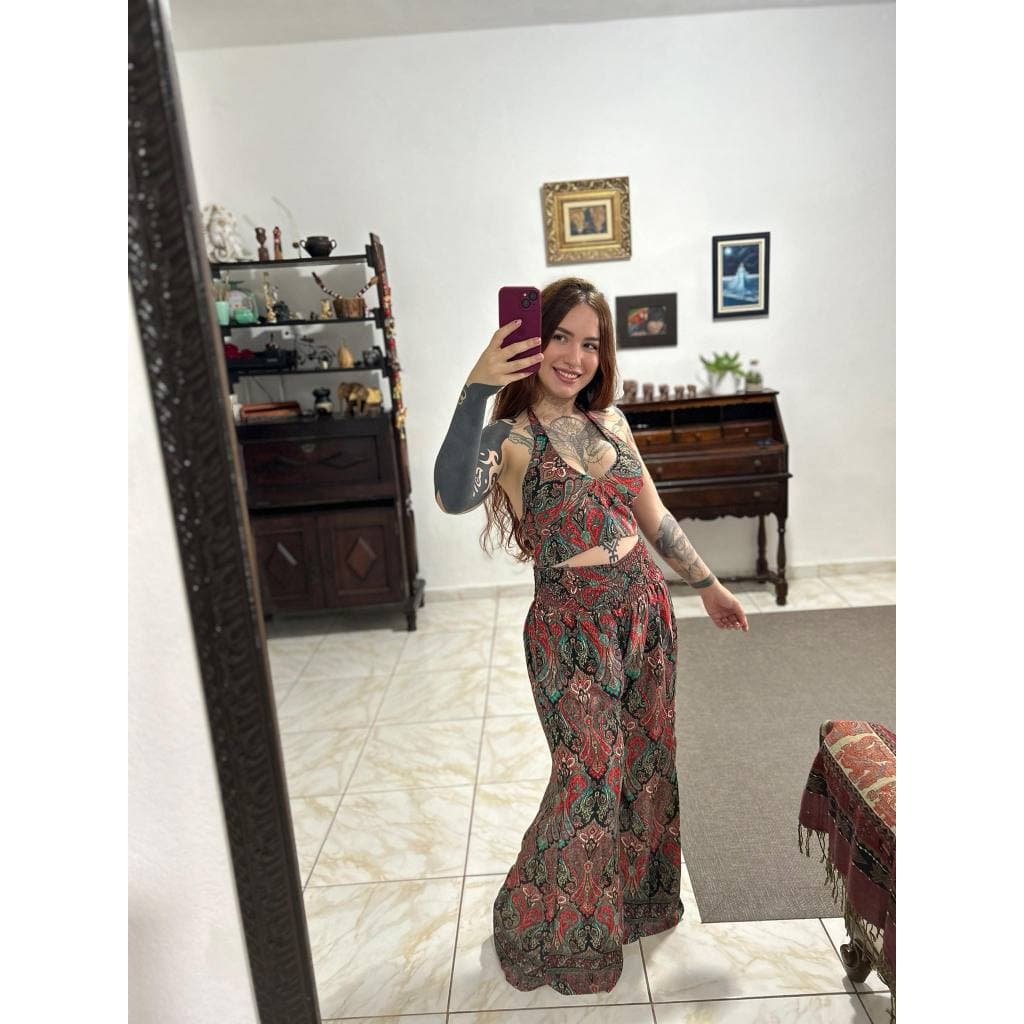 Conjunto Seda Indiano Cropped e Calça
